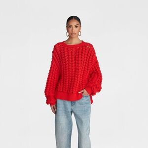 KBB by KAHLANA Women's Pullover Sweater in Red 'The Chunky Knit Crew', Sz XL